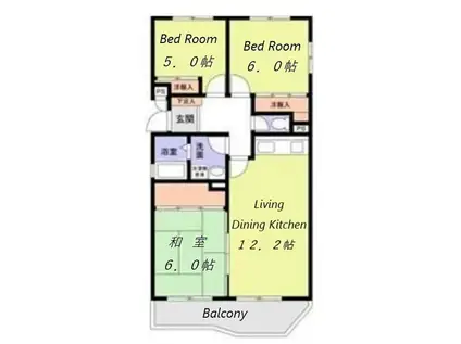 百合ヶ丘社宅(3LDK/2階)の間取り写真