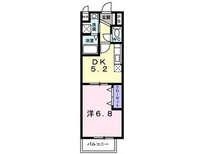 サンバティーク ハウスB(1DK/2階)の間取り写真