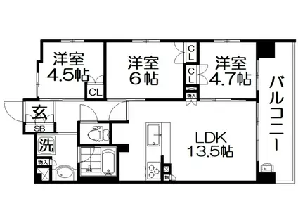 サンメゾン香里園駅前(3LDK/11階)の間取り写真