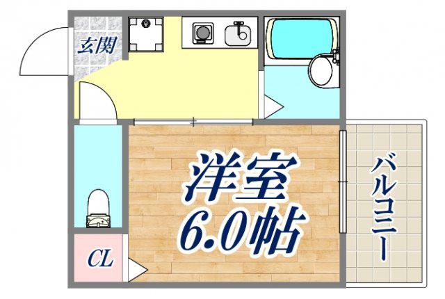 ヒルズ山下2(1K/2階)の間取り写真