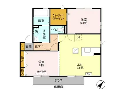 ボヌール(2LDK/1階)の間取り写真