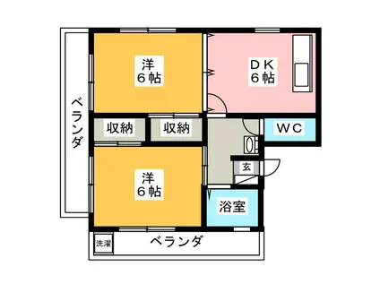 ODKハイツB棟(2DK/2階)の間取り写真