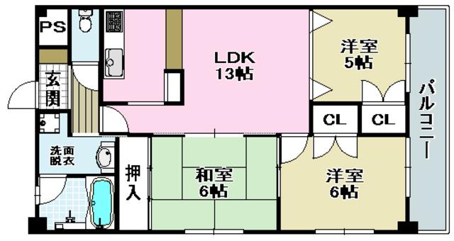 ヌーヴェレールIII(3LDK/1階)の間取り写真