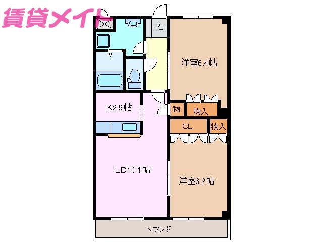 リュミエール・A棟(2LDK/2階)の間取り写真