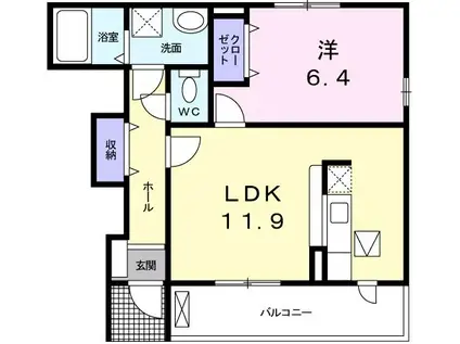 サンゼファー(1LDK/1階)の間取り写真