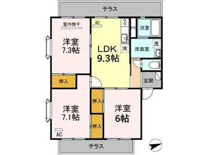 リシェスマツイB棟(3LDK/1階)の間取り写真