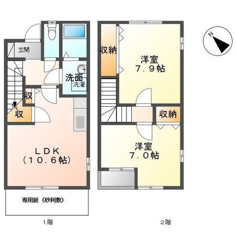 アルモニ吉成(2LDK/1階)の間取り写真