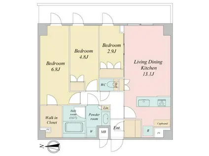 LIME RESIDENCE KAWAGUCHI イースト(3LDK/10階)の間取り写真