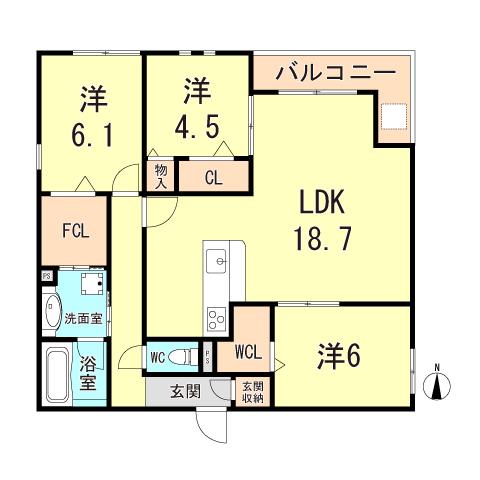 エステート南塚口(3LDK/3階)の間取り写真
