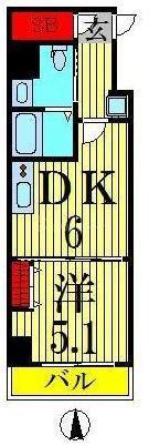 リヴシティ錦糸町弐番館(1DK/6階)の間取り写真