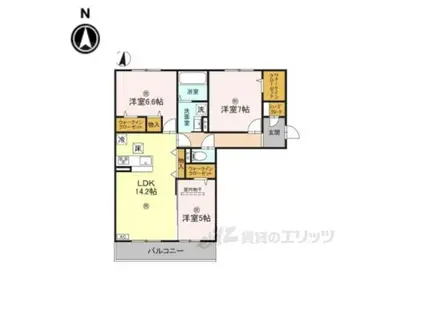近鉄奈良線 新大宮駅 徒歩18分 3階建 築1年(3LDK/1階)の間取り写真
