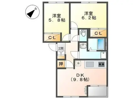 グランド・ビュ-(2DK/2階)の間取り写真