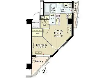 パークアクシス自由が丘テラス(1LDK/2階)の間取り写真