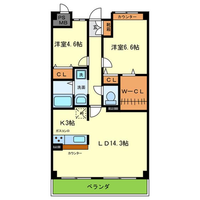 サンラトール甲陽園(2LDK/2階)の間取り写真