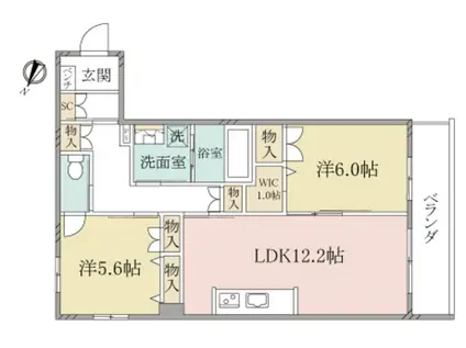 ヘーベルヴィレッジ武蔵浦和西口コンフォートレジデンス武(2LDK/1階)の間取り写真