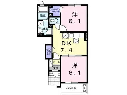 クラール・ブリーゼII(2DK/1階)の間取り写真