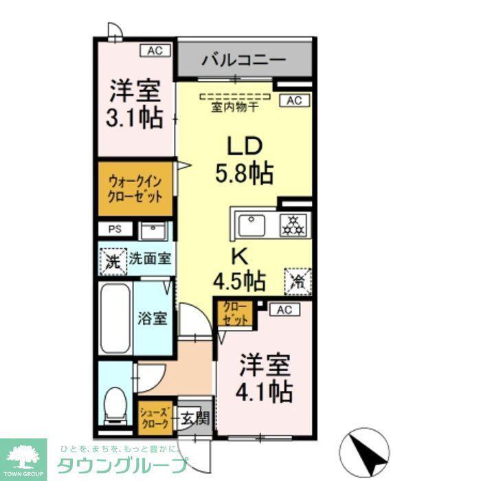 セレスティア白鳥(2LDK/3階)の間取り写真