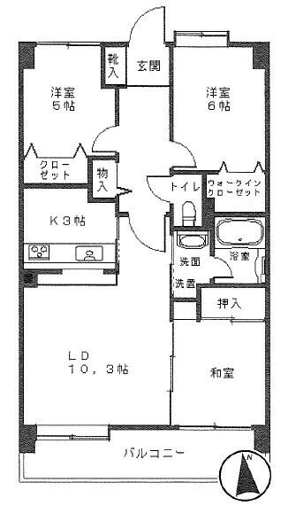 コスモ川口ガーデンスクエア(3LDK/7階)の間取り写真
