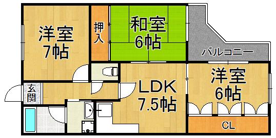 サンシャルマンユキ(3DK/1階)の間取り写真