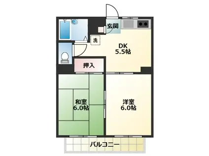 ユニティー武蔵野台(2DK/1階)の間取り写真