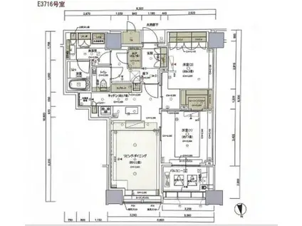 白金ザ・スカイ(2LDK/37階)の間取り写真