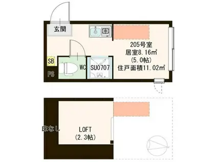 アスルーチェ上石神井(ワンルーム/2階)の間取り写真