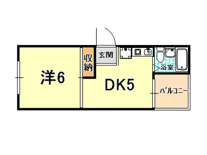 地下鉄西神・山手線 湊川公園駅 徒歩8分 9階建 築36年(1DK/6階)の間取り写真