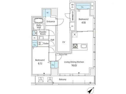 ORIENTAL YOKOYAMACHO (2LDK/10階)の間取り写真