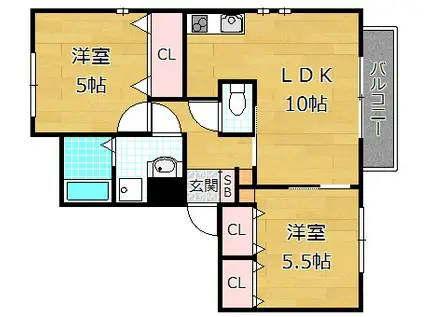 サニーコート院殿(2LDK/1階)の間取り写真