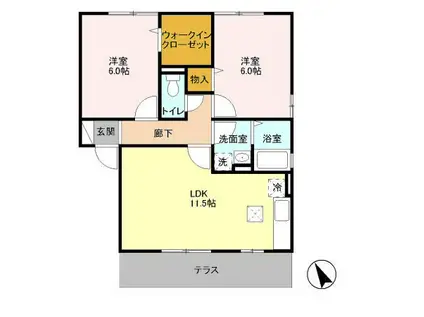 クレストコートA・B(2LDK/1階)の間取り写真