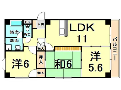 南町マンション(3LDK/1階)の間取り写真