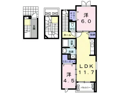 グランツみしまII(2LDK/3階)の間取り写真