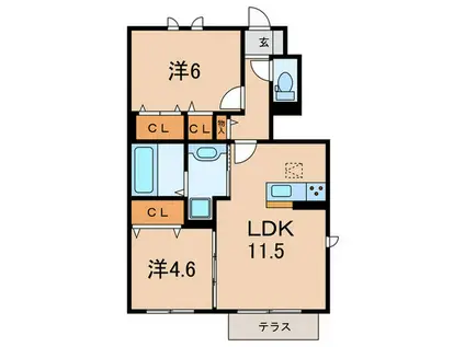 アンソレイエ ファミーユ B棟(2LDK/1階)の間取り写真