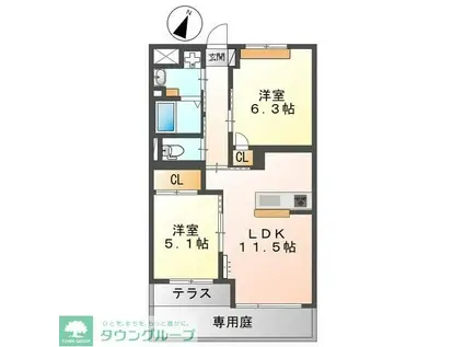 GRACIOUS VILLA(2LDK/1階)の間取り写真