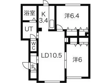 ハイネス新琴似II(2LDK/1階)の間取り写真