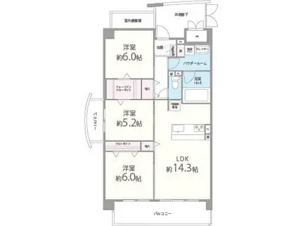 GREENHILLS和(3LDK/3階)の間取り写真