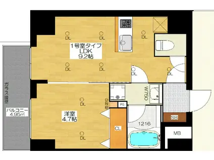 ブエナビスタ難波サウス(1LDK/9階)の間取り写真