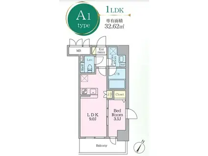 PAVANA JIONNE寺町通(1LDK/3階)の間取り写真