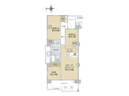 グランロジュマン豊中少路D街区(3LDK/4階)の間取り写真