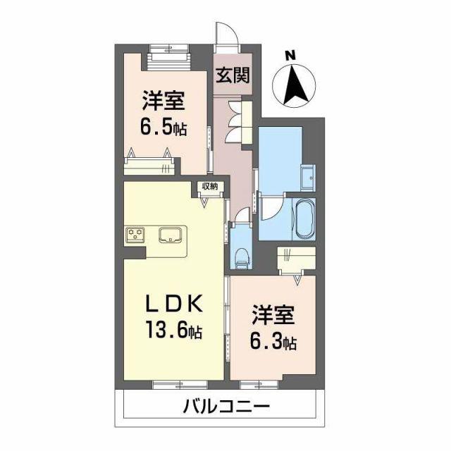 シャーメゾンレジデンス夜明(2LDK/3階)の間取り写真