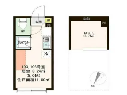シャルムニシオギ(ワンルーム/1階)の間取り写真