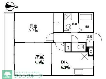 グリーンエコビレッジ(2DK/2階)の間取り写真