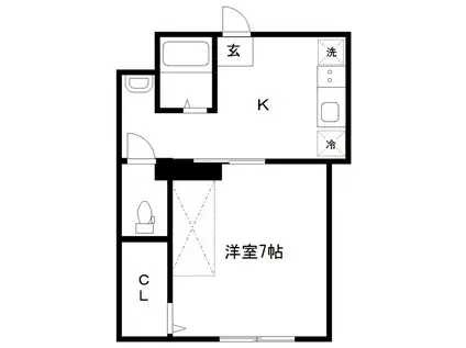 パークアベニュー国見(1K/1階)の間取り写真