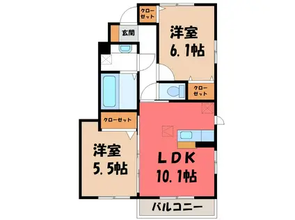 レオニール B(2LDK/1階)の間取り写真