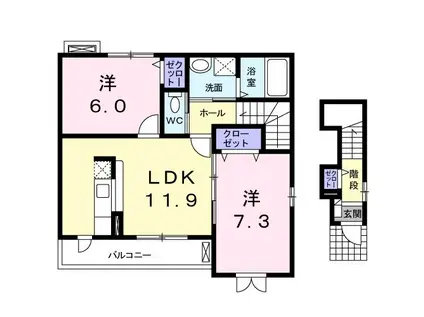 ビューラアズミG(2LDK/2階)の間取り写真