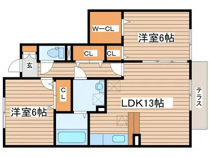 リヴェール(2LDK/1階)の間取り写真
