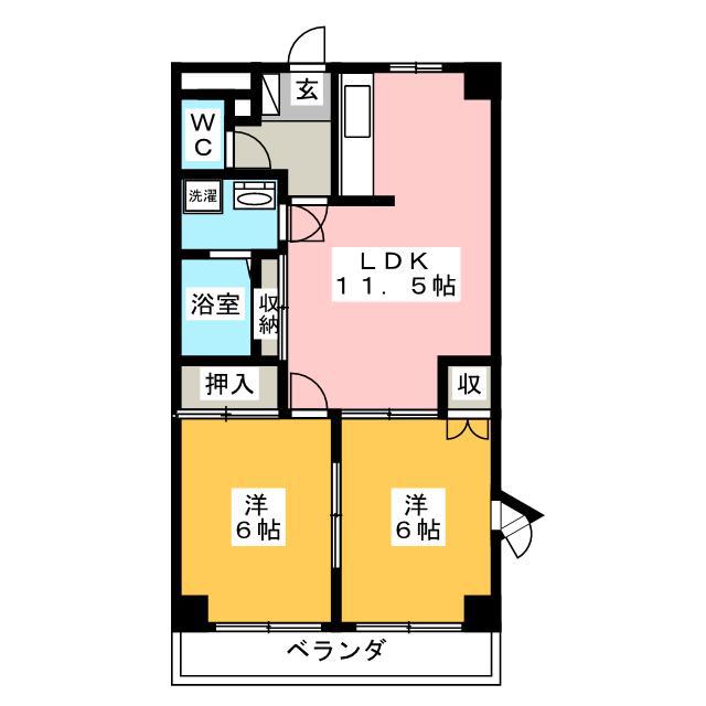 ロイヤルガーデン杉山(2LDK/2階)の間取り写真