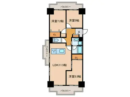 グランドメゾン城北町N棟(3LDK/13階)の間取り写真