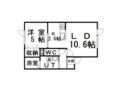 COTTAGEひなた(1LDK/1階)の間取り写真