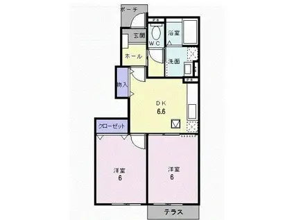 グレースなごみ B棟(2DK/1階)の間取り写真
